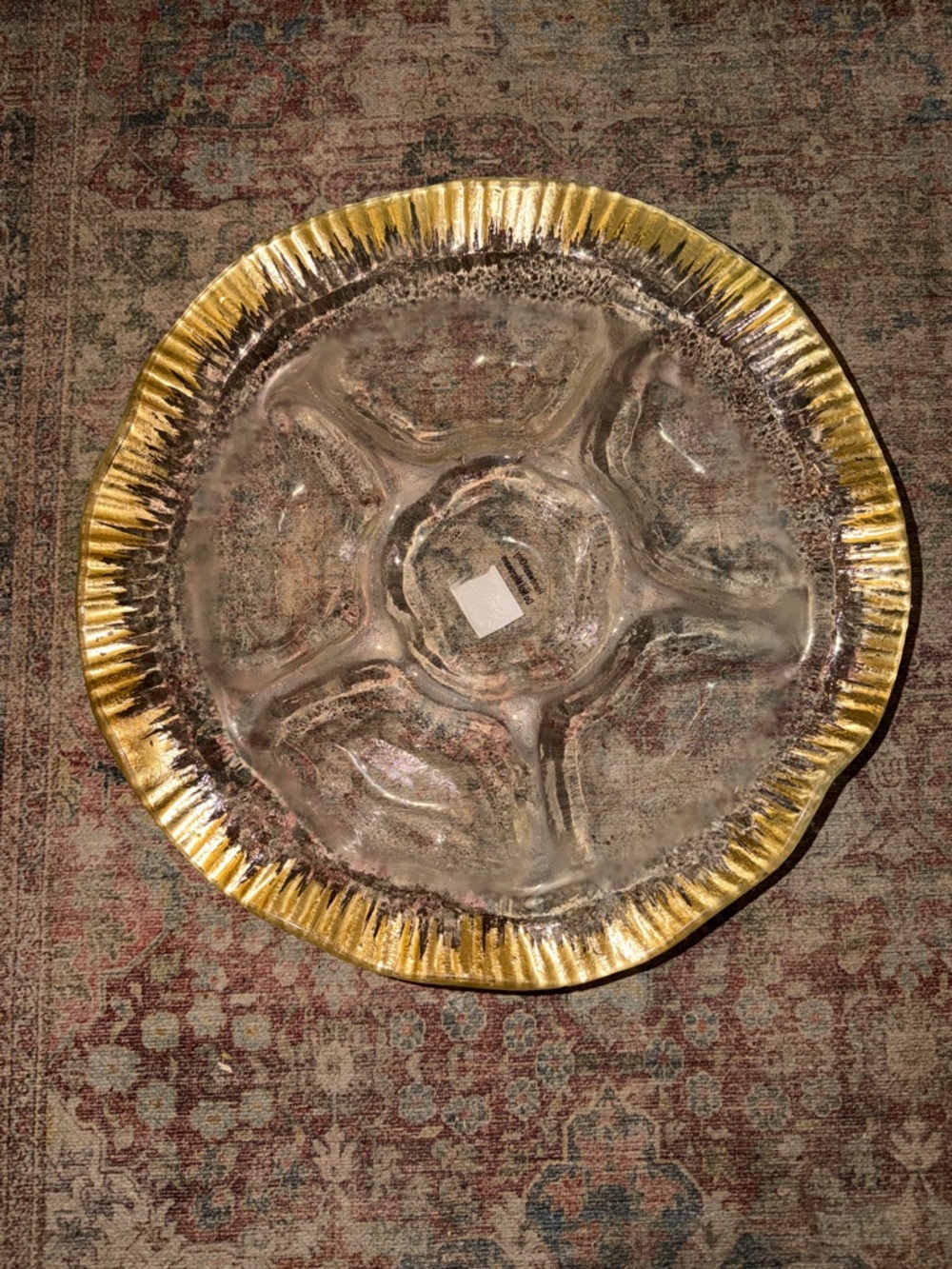 Mud Pie Clear Glass Divided Platter with Gold Trim